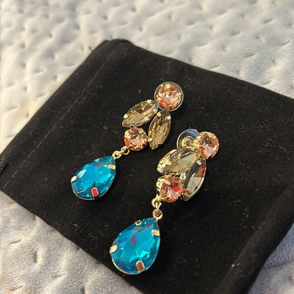 Multi-Crystal Cuts with Pear Cut Drop Earrings-Boutique - Picture 4 of 5